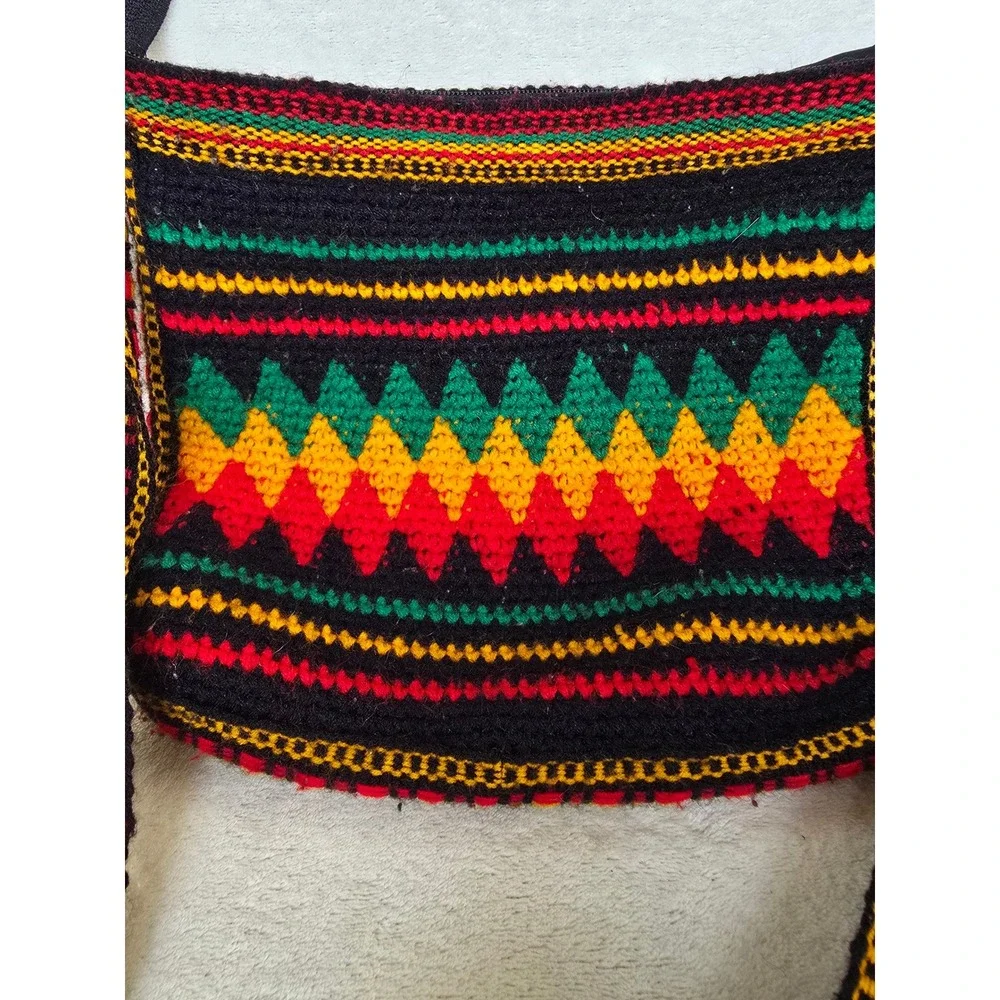 Handmade Rasta Crochet Crossbody Bag Red Yellow Green Blk Boho Festival Satchel